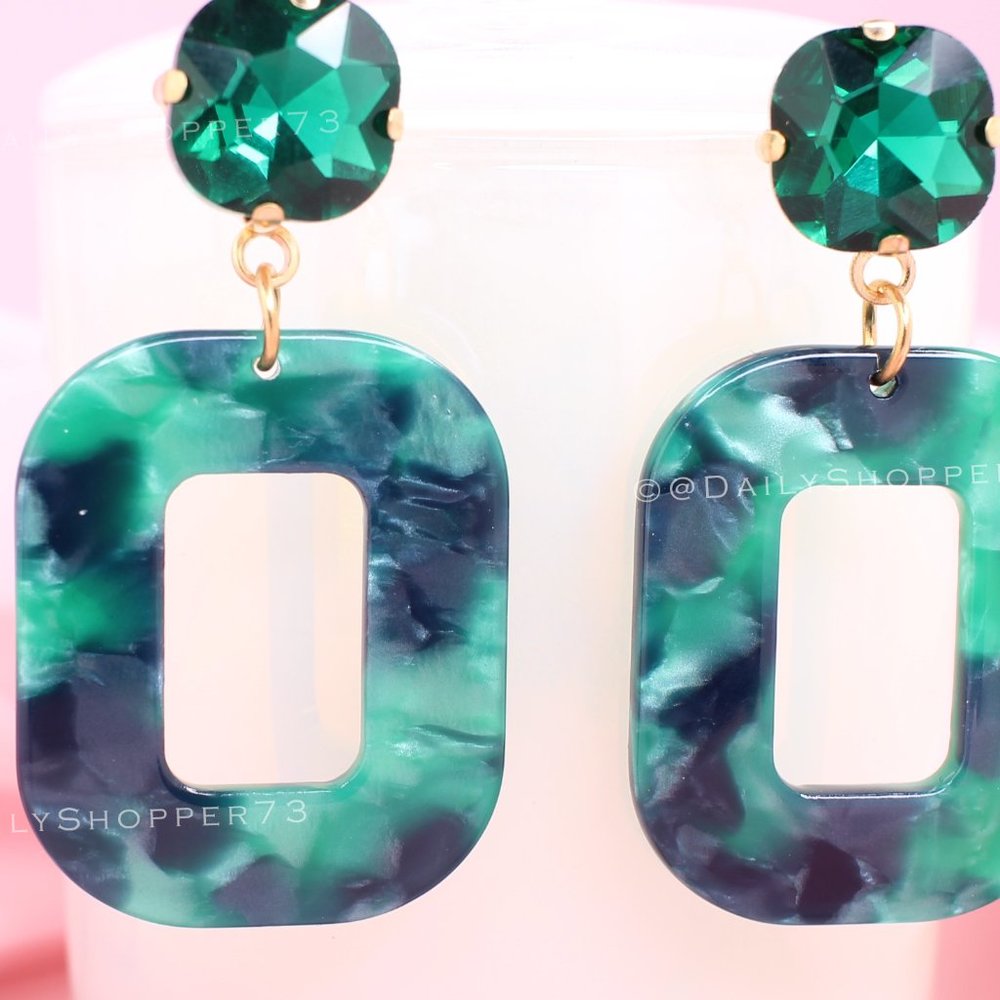 Acrylic Square Earrings - "Emerald Green" - Picture 2 of 2
